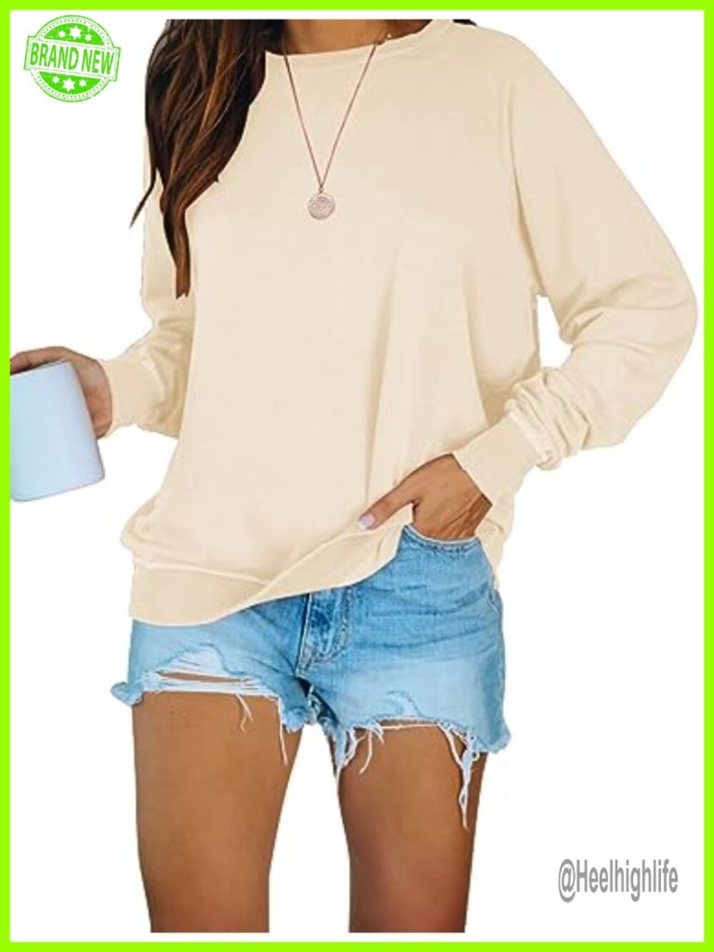 Raglan Long Sleeve Crew Neck Tunic Sweatshirt Loose Pullover Casual